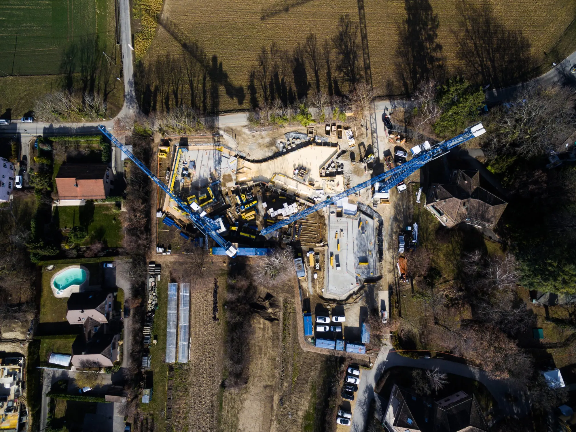 Chantier de La Maison du Jardin, Fondation Perceval, vu du ciel pendant les travaux.